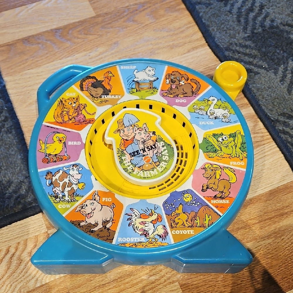 1989 Vintage Mattel Animal Sounds Learning Toy - Blue and Yellow